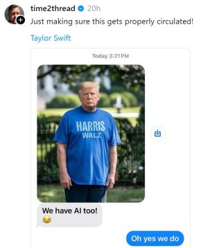 Trump wearing Harris, Walz T Shirt.jpg